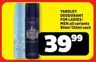 Usave Yardley deodorant for ladies/ men offer