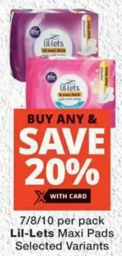 MediRite Lil-Lets Maxi Pads Selected Variants offer