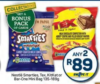 Pick n Pay Nestlé Smarties, Tex, KitKat or Bar-One Mini Bag 135-189g offer