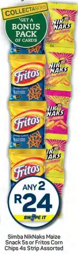 Pick n Pay Simba Niknaks Maize Snack 5s or Fritos Corn Chips 4s Strip Assorted offer
