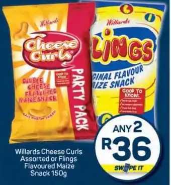 Pick n Pay Willards Cheese Curls Assorted or Flings Flavoured Maize Snack offer