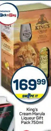 Pick n Pay King's Cream Marula Liqueur Gift Pack 750ml offer