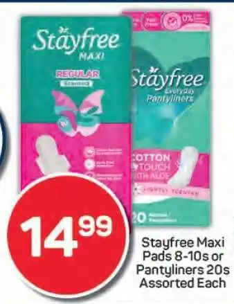 Pick n Pay Stayfree Maxi Pads 8-10s or Pantyliners 20s offer