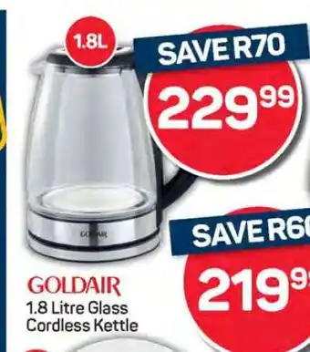 Pick n Pay Goldair 1.8 Litre Glass Cordless Kettle offer