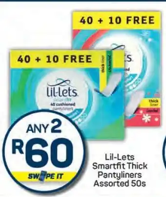 Pick n Pay Lil-Lets Smartfit Thick Pantyliners Assorted 50s offer