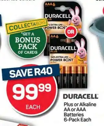 Pick n Pay DURACELL Plus or Alkaline AA or AAA Batteries 6-Pack Each offer