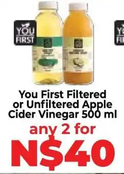 Food Lover's Market You First Filtered or Unfiltered Apple Cider Vinegar 500 ml offer