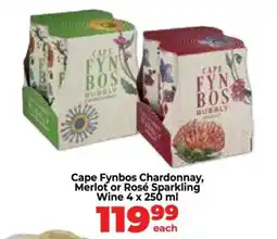 Food Lover's Market Cape Fynbos Chardonnay, Merlot or Rosé Sparkling Wine 4 x 250 ml offer