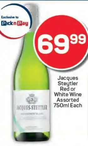 Pick n Pay Jacques Steytler Red or White Wine offer