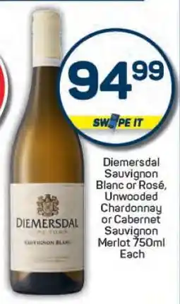Pick n Pay Diemersdal Sauvignon Blanc or Rosé, Unwooded Chardonnay or Cabernet Sauvignon Merlot 750ml offer