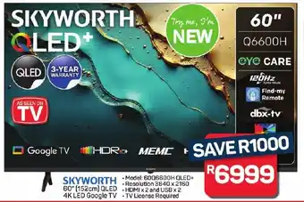 SKYWORTH 60" 152cm QLED 4K LED Google TV