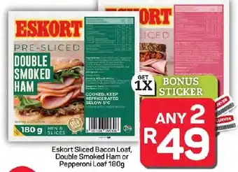 Pick n Pay Hypermarket Eskort Sliced Bacon Loaf, Double Smoked Ham or Pepperoni Loaf offer