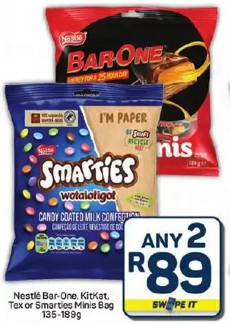 Pick n Pay Hypermarket Nestlé Bar-One, KitKat, Tex or Smarties Minis Bag offer