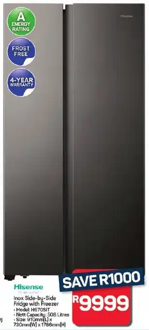 Pick n Pay Hypermarket Hisense Inox Side-by-Side Fridge with Freezer offer
