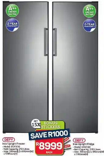 Pick n Pay Hypermarket DEFY Inox Upright Freezer OR Inox Upright Fridge offer