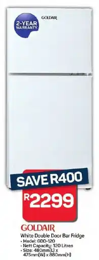 Pick n Pay Hypermarket GOLDAIR White Double Door Bar Fridge offer