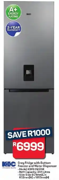 Pick n Pay Hypermarket KIC Grey Fridge with Bottom Freezer and Water Dispenser offer