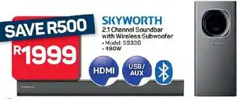 Pick n Pay Hypermarket SKYWORTH 2.1 Channel Soundbar with Wireless Subwoofer offer