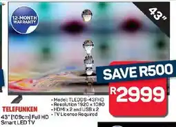 Pick n Pay Hypermarket Telefunken 43" 109cm Full HD Smart LED TV offer
