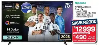 Pick n Pay Hypermarket Hisense 75" 190cm QLED Smart TV offer