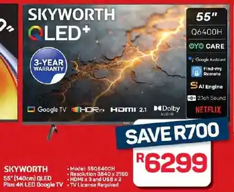 Pick n Pay Hypermarket SKYWORTH 55" 140cm QLED Plus 4K LED Google TV offer