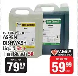 KitKat Cash and Carry ASPEN DISHWASH Liquid 5lt + Thin Bleach 5lt offer