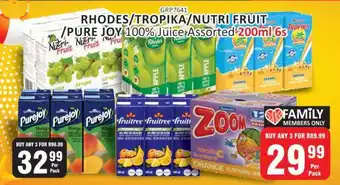 KitKat Cash and Carry RHODES/TROPIKA/NUTRI FRUIT/PURE JOY 100% Juice Assorted 200ml 6s offer