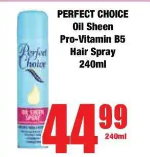 Boxer PERFECT CHOICE Oil Sheen Pro-Vitamin B5 Hair Spray 240ml offer