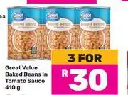 Game Great Value Baked Beans In Tomato Sauce-For 3 x 410g offer