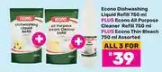 Game Econo Dishwashing Liquid Refill 750ml+All Purpose Cleaner Refill 750ml+Econo Thin Bleach 750ml-For 3 offer