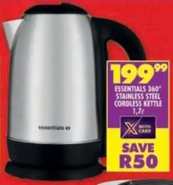 Shoprite Essentials 360 stainless steel cordless kettle offer