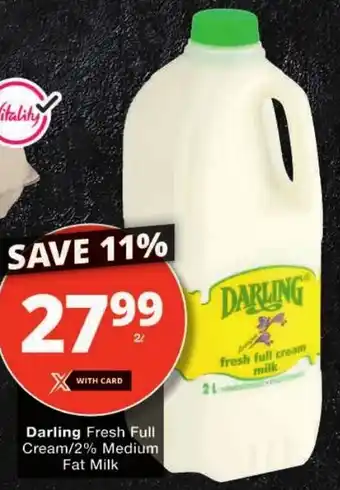 Checkers Darling Fresh Full Cream/ 2% Medium Fat Milk offer