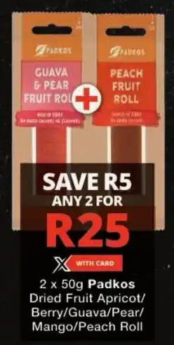 Checkers Padkos Dried Fruit Apricot/ Berry/ Guava/ Pear/ Mango/ Peach Roll offer