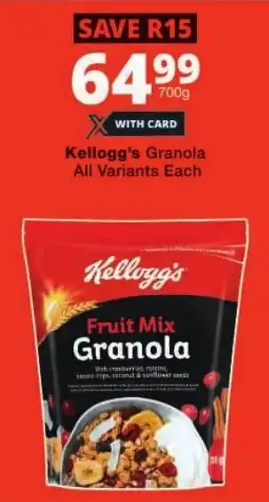 Checkers Kellogg's Granola All Variants offer