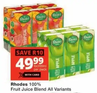 Checkers Rhodes 100% Fruit Juice Blend All Variants offer
