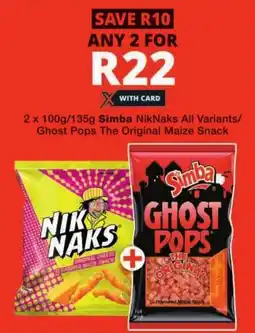Checkers Simba NikNaks All Variants/ Ghost Pops The Original Maize Snack offer