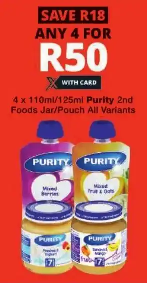 Checkers Purity 2nd Foods Jar/ Pouch All Variants offer