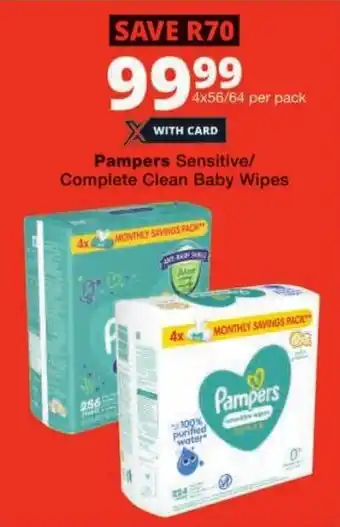 Checkers Pampers Sensitive/ Complete Clean Baby Wipes offer