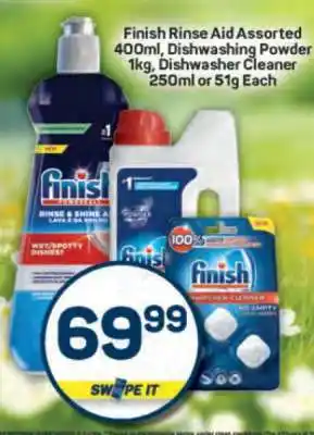 Pick n Pay Finish Rinse Aid Assorted 400ml, Dishwashing Powder 1kg, Dishwasher Cleaner 250ml or 51g Each offer