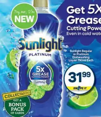 Pick n Pay Sunlight Regular or Platinum Dishwashing Liquid 750ml Each offer