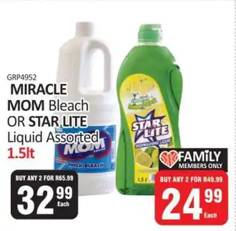 KitKat Cash and Carry MIRACLE MOM Bleach OR STAR LITE Liquid Assorted 1.5lt offer