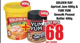 Boxer GOLDEN RAY Apricot Jam 600g & YUM YUM Smooth Peanut Butter 400g offer