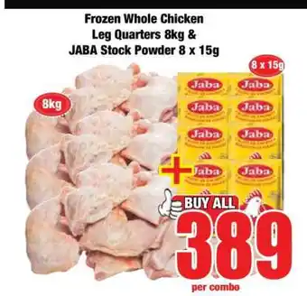 Boxer Frozen Whole Chicken Leg Quarters 8kg & JABA Stock Powder 8 x 15g offer