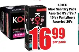 Boxer KOTEX Maxi Sanitary Pads Assorted 8's / 9's / 10's / Pantyliners Assorted 20's offer