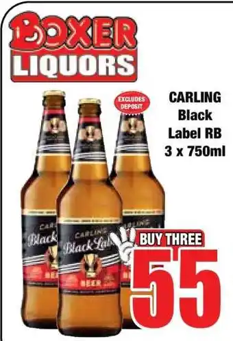 Boxer CARLING Black Label RB 3 x 750ml offer