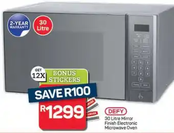 Pick n Pay Hypermarket DEFY 30 Litre Mirror Finish Electronic Microwave Oven offer