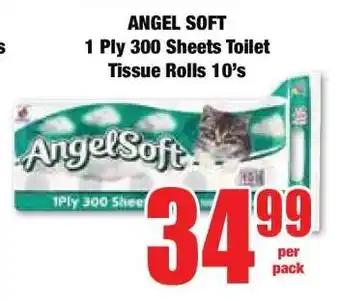 Boxer ANGEL SOFT 1 Ply 300 Sheets Toilet Tissue Rolls 10's offer
