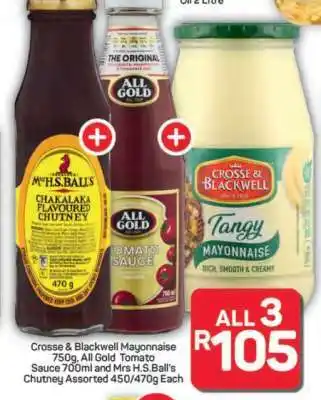 Pick n Pay Hypermarket Crosse & Blackwell Mayonnaise, All Gold Tomato Sauce, Mrs H.S.Ball's Chutney offer