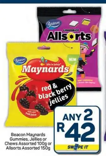 Pick n Pay Hypermarket Beacon Maynards Gummies, Jellies or Chews Assorted 100g or Allsorts Assorted 150g offer