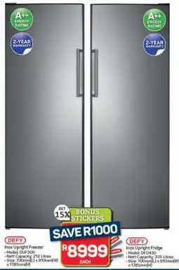 Pick n Pay Hypermarket Defy Inox Upright Freezer and Fridge offer